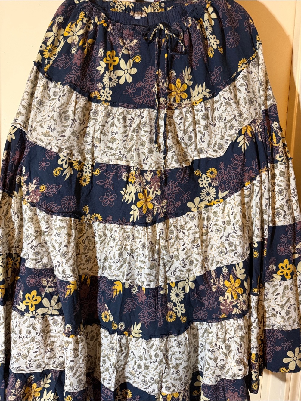 Vintage - Indian Cotton Tiered Skirt - drawstring - OSFM - 7 tiers of TWIRL!